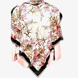 Vgt  Yves Saint Laurent 100% Silk Satin scarf 30" ivery green purple floral (27